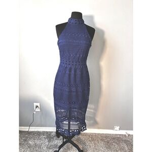 Two Sisters Royal Blue Crochet Lace Halter‎ Midi Dress Size 4/Small